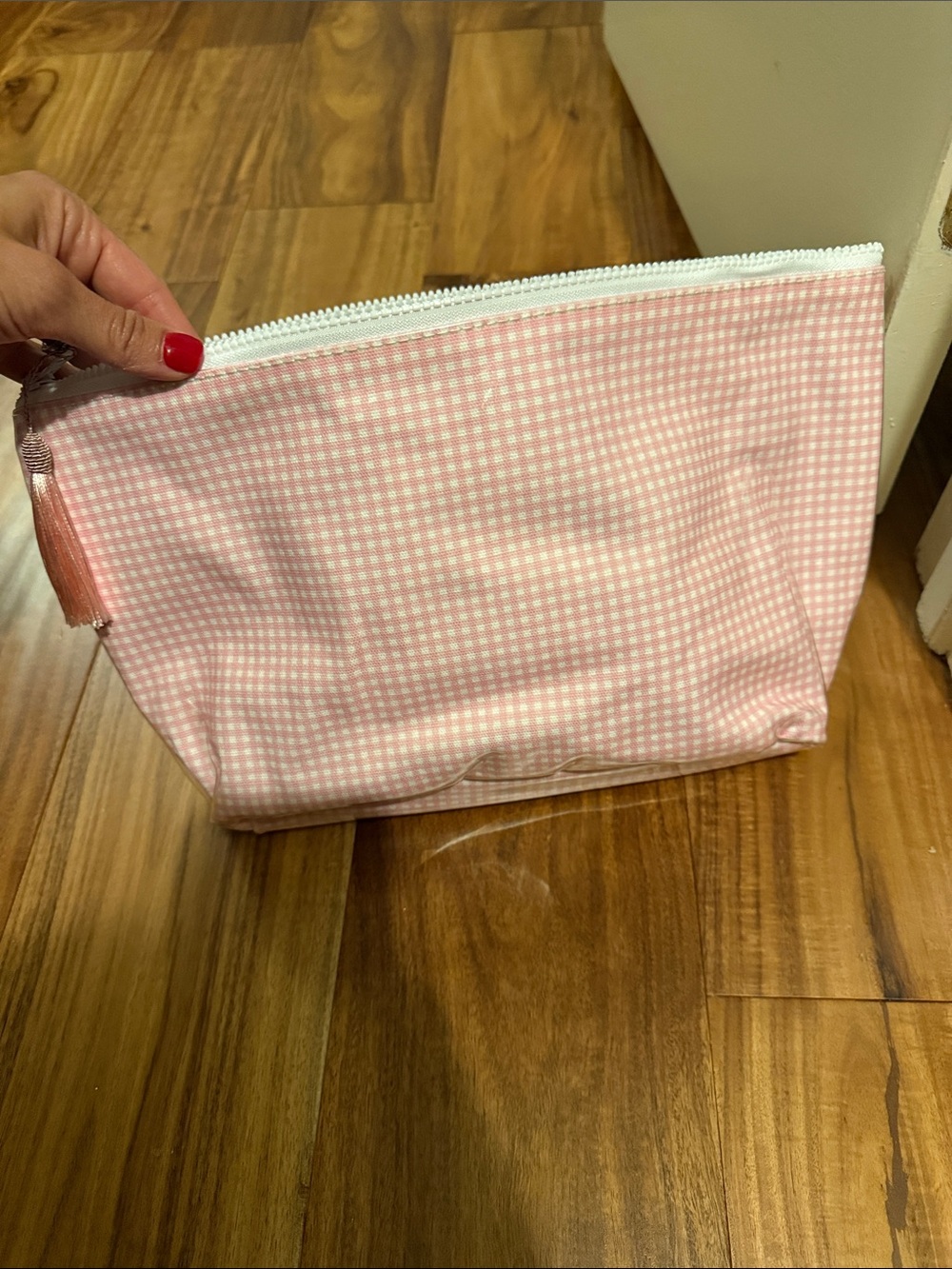 Pink Gingham Cosmetic Pouch with Top Zip (large)